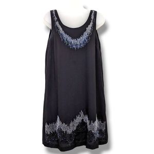 Beaded Dress MM Couture Sleeveless Keyhole Scoop Neck Black Mini Medium